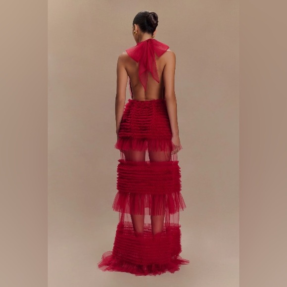 MESHKI - Tiered Tulle Halter Maxi Dress - Picture 3 of 4